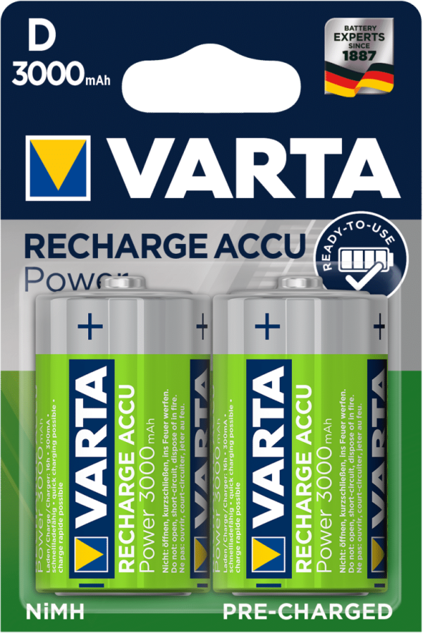 VARTA Laddbart D 3000mAh 1,2v NiMh 2st