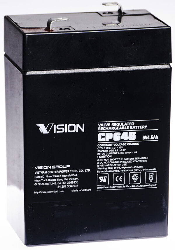 Vision VRLA AGM batteri 6V 4,5Ah CP645 för standby, UPS och åtelkameror