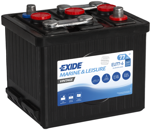 Exide Veteran 6V 77Ah Bakelite startbatteri EU77-6 för veteranbilar