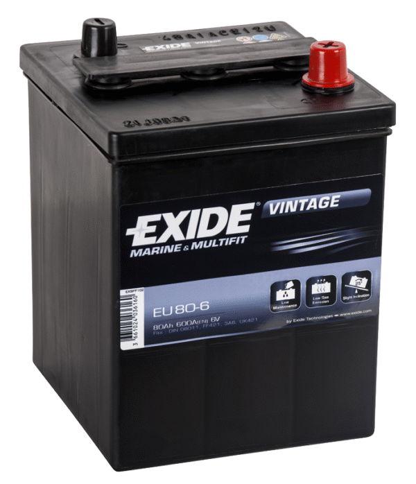 Exide Veteran 6V 80Ah startbatteri EU80-6 för veteranbilar