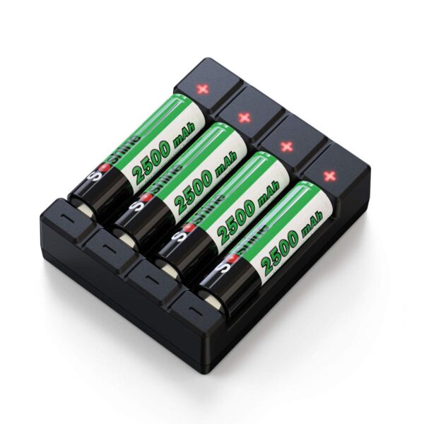 Soshine batteriladdare – 4-facks USB-laddare för AA, AAA, 14500, 10440